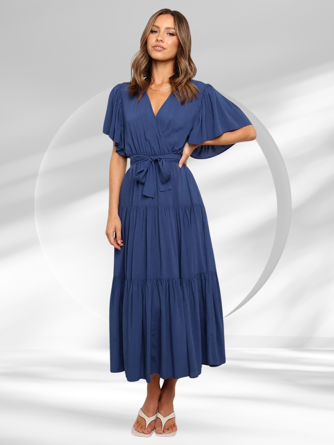 Front Tie Tiered Midi Dress – Short Sleeve, Lightweight & Slightly Stretchy
