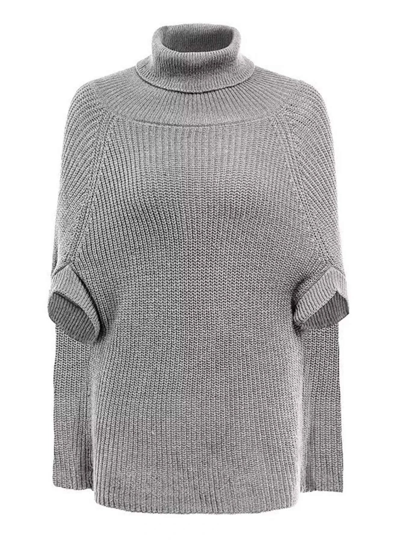 Full Size Turtleneck Knitted Cape Sweater Plus Size