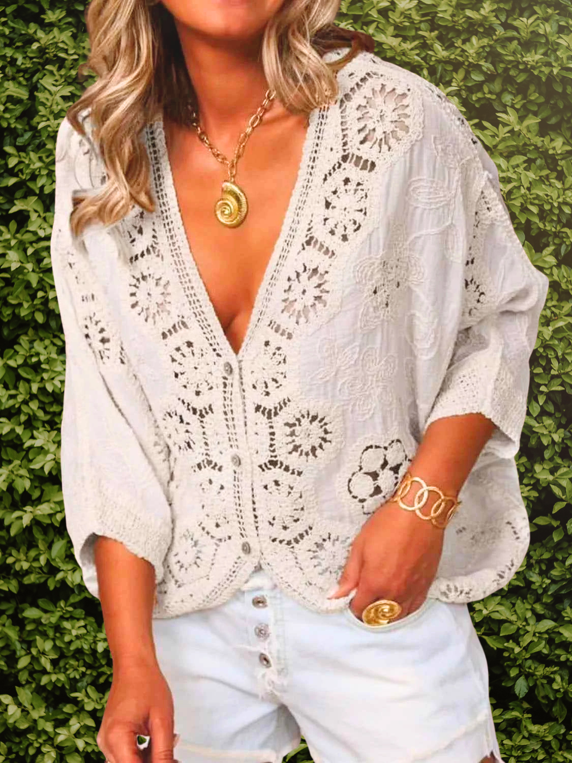Crochet Lace V-Neck Blouse