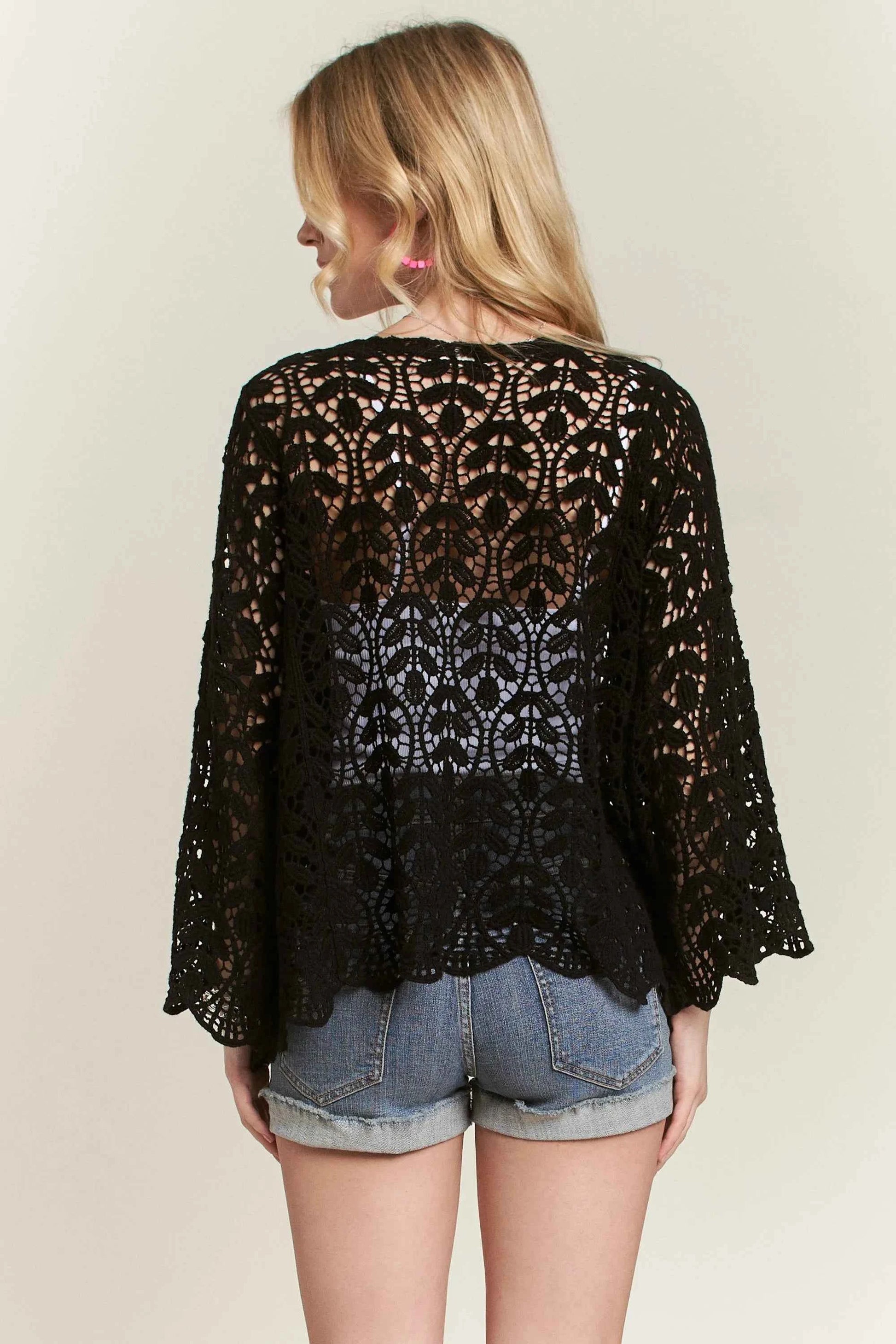 ADORA Leaf Pattern Crochet Cardigan