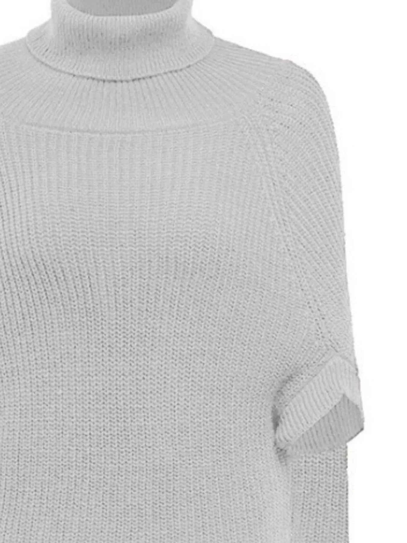 Full Size Turtleneck Knitted Cape Sweater Plus Size
