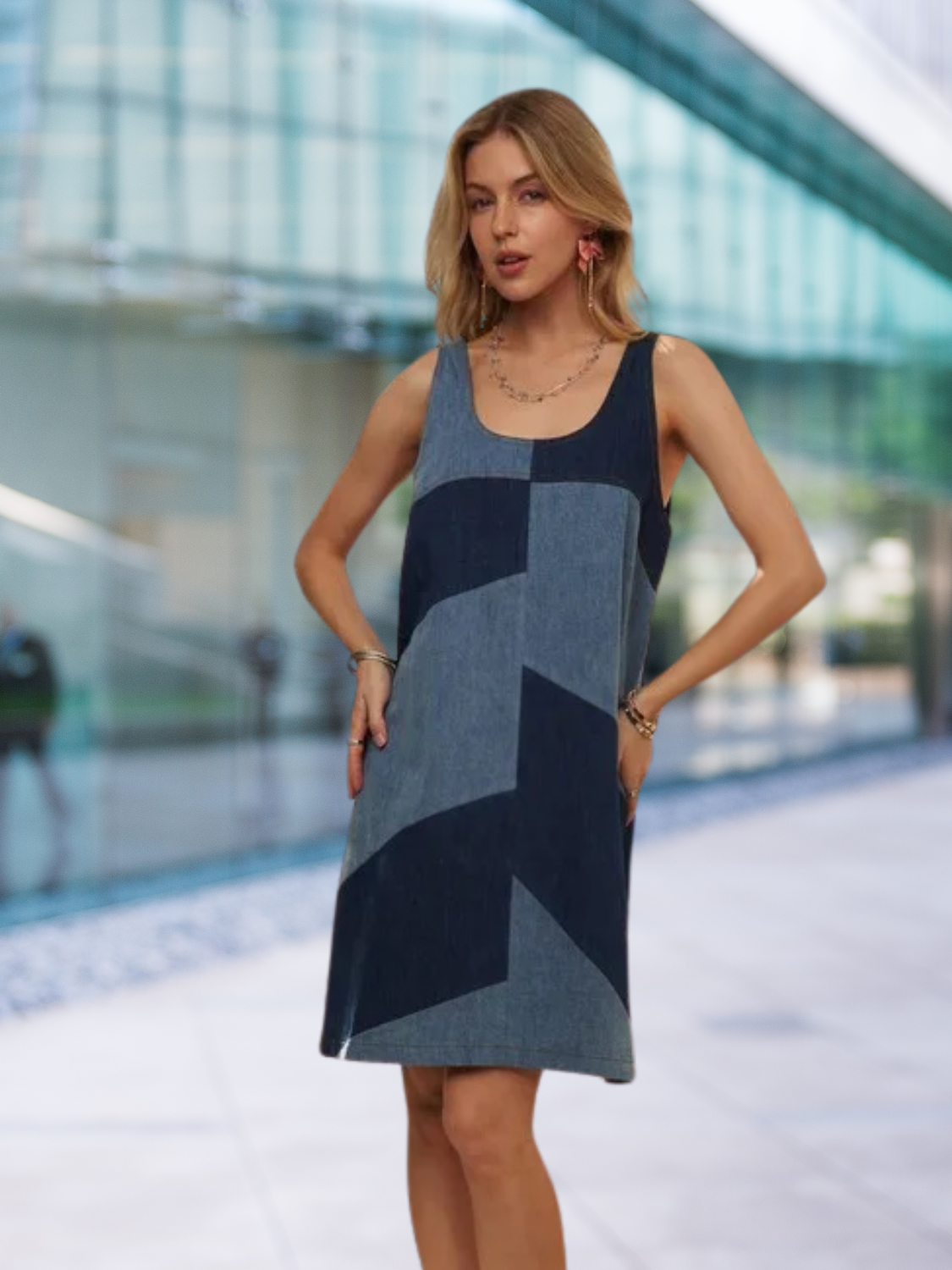 denim sleeveless  mini dress