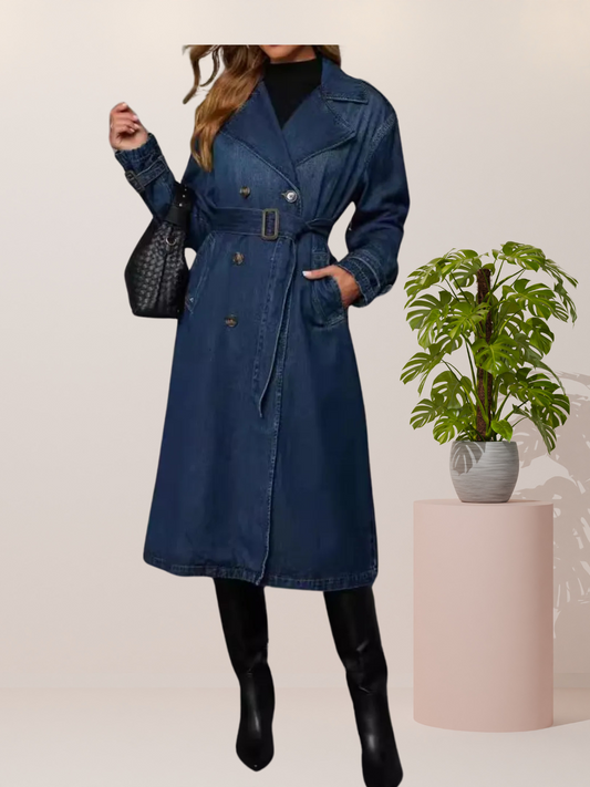 Button Up Long Sleeve Longline Denim Jacket