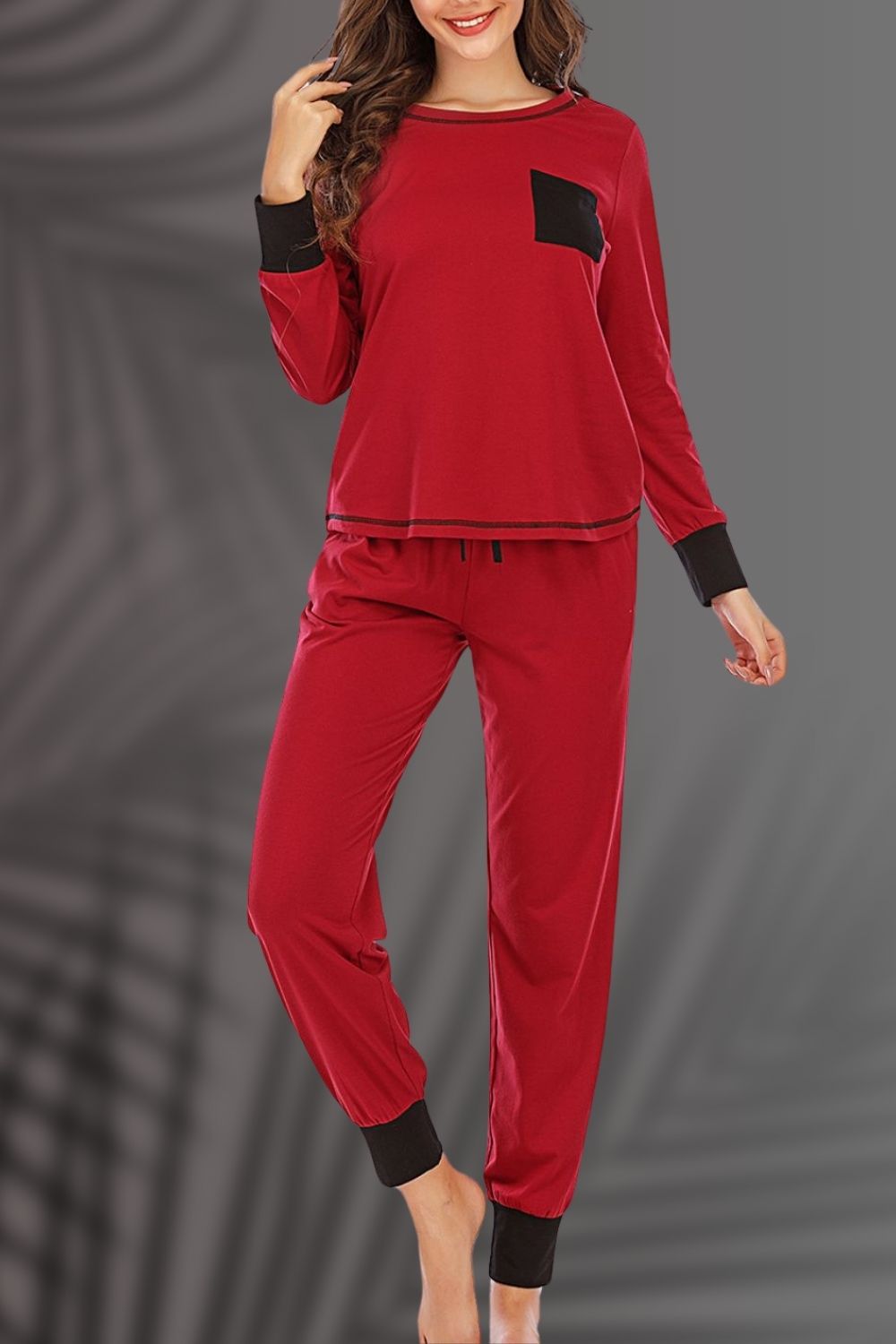 Round Neck Top and Pants Lounge Set