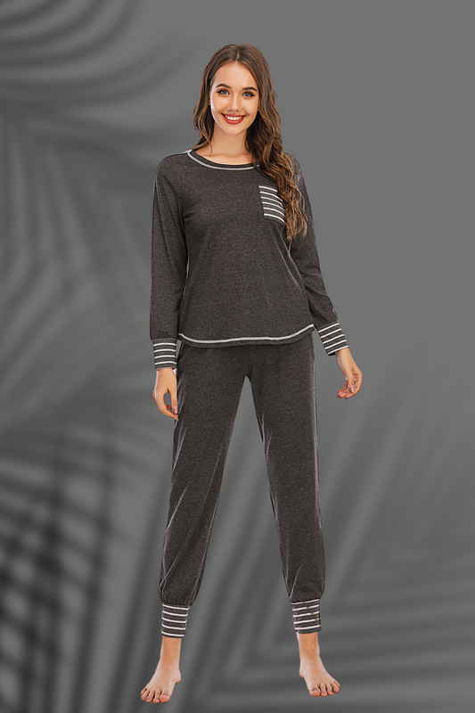 Round Neck Top and Pants Lounge Set