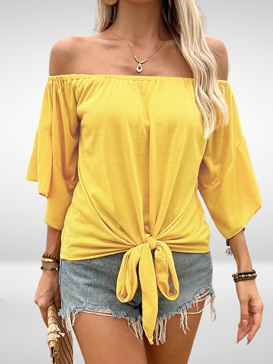Tied Off-Shoulder Blouse – Solid Color Summer Top for Women