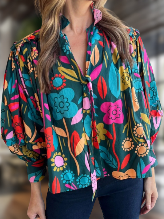 Printed Lantern Sleeve Blouse
